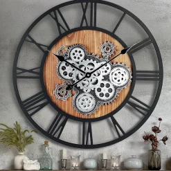 Nature Pro Horloge Murale Industrielle Engrenages Géante Chiffres Romains 57 cm, Noire, pour Salon Bar Bureau* Horloge
