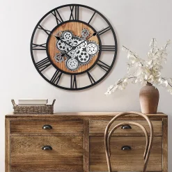Nature Pro Horloge Murale Industrielle Engrenages Géante Chiffres Romains 57 cm, Noire, pour Salon Bar Bureau* Horloge