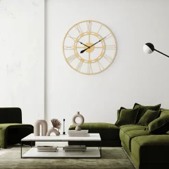 Womo-Design Horloge murale style vintage fer or pendule salon Stockholm 85 cm* Horloge