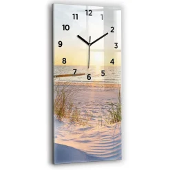 Wallfluent Horloge murale 30x60 cm Avec chiffres Aiguilles noires Coucher de soleil sur la mer 1 pcs* Horloge