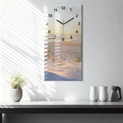 Wallfluent Horloge murale 30x60 cm Avec chiffres Aiguilles noires Coucher de soleil sur la mer 1 pcs* Horloge