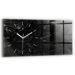 Wallfluent Horloge murale 60x30 cm Aiguilles blanches Marbre noir 1 pcs* Horloge