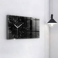 Wallfluent Horloge murale 60x30 cm Aiguilles blanches Marbre noir 1 pcs* Horloge