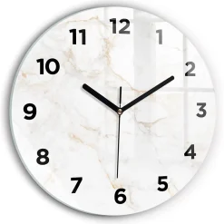 Wallfluent Horloge murale fi30 cm Avec chiffres Aiguilles noires Marbre élégant 1 pcs* Horloge