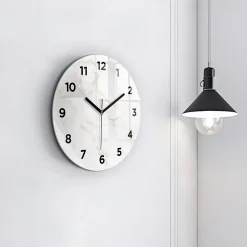 Wallfluent Horloge murale fi30 cm Avec chiffres Aiguilles noires Marbre élégant 1 pcs* Horloge