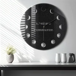 Wallfluent Horloge murale fi60 cm Aiguilles noires Phases de la Lune et inscription 1 pcs* Horloge