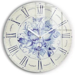 Wallfluent Horloge murale fi30 cm Aiguilles blanches Fleurs bleues 1 pcs* Horloge