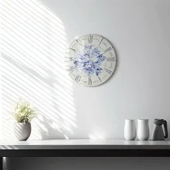 Wallfluent Horloge murale fi30 cm Aiguilles blanches Fleurs bleues 1 pcs* Horloge