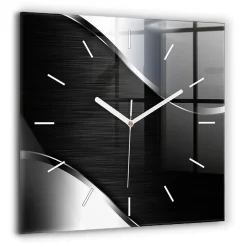 Wallfluent Horloge murale 60x60 cm Aiguilles blanches Lignes noires et argentées 1 pcs