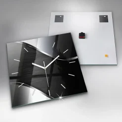 Wallfluent Horloge murale 60x60 cm Aiguilles blanches Lignes noires et argentées 1 pcs