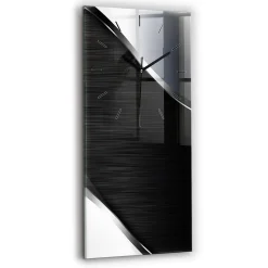 Wallfluent Horloge murale 30x60 cm Aiguilles noires Lignes noir et argent 1 pcs* Horloge