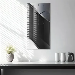 Wallfluent Horloge murale 30x60 cm Aiguilles noires Lignes noir et argent 1 pcs* Horloge