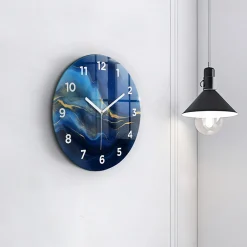Wallfluent Horloge murale fi30 cm Avec chiffres Aiguilles blanches Marbre bleu 1 pcs* Horloge
