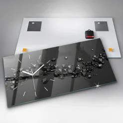Wallfluent Horloge murale 60x30 cm Aiguilles blanches Abstraction noire 1 pcs* Horloge