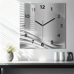 Wallfluent Horloge murale 60x60 cm Avec chiffres Aiguilles noires Abstraction argentée 1 pcs* Horloge