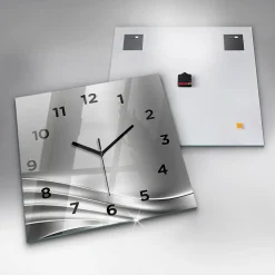 Wallfluent Horloge murale 60x60 cm Avec chiffres Aiguilles noires Abstraction argentée 1 pcs* Horloge