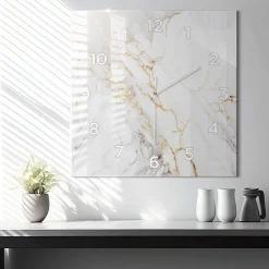 Wallfluent Horloge murale 60x60 cm Avec chiffres Aiguilles blanches Marbre décoratif 1 pcs* Horloge