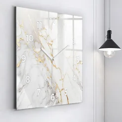 Wallfluent Horloge murale 60x60 cm Avec chiffres Aiguilles blanches Marbre décoratif 1 pcs* Horloge