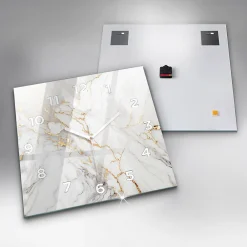 Wallfluent Horloge murale 60x60 cm Avec chiffres Aiguilles blanches Marbre décoratif 1 pcs* Horloge