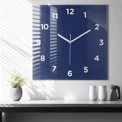 Wallfluent Horloge murale 60x60 cm Avec chiffres Aiguilles blanches Bleu marine 1 pcs* Horloge