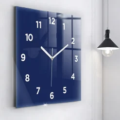 Wallfluent Horloge murale 60x60 cm Avec chiffres Aiguilles blanches Bleu marine 1 pcs* Horloge