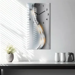 Hot Wallfluent Horloge murale 30x60 cm Avec chiffres Aiguilles noires Abstraction métallique 1 pcs