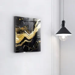 Best Wallfluent Horloge murale 30x30 cm Aiguilles blanches Marbre doré 1 pcs