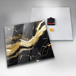 Best Wallfluent Horloge murale 30x30 cm Aiguilles blanches Marbre doré 1 pcs