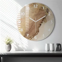 Wallfluent Horloge murale fi60 cm Avec chiffres Aiguilles blanches Art moderne beige 1 pcs