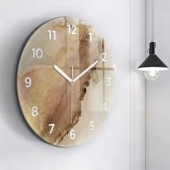 Wallfluent Horloge murale fi60 cm Avec chiffres Aiguilles blanches Art moderne beige 1 pcs