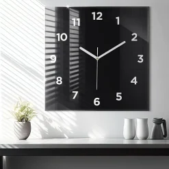 Wallfluent Horloge murale 60x60 cm Avec chiffres Aiguilles blanches Noir 1 pcs* Horloge