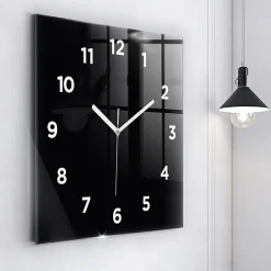 Wallfluent Horloge murale 60x60 cm Avec chiffres Aiguilles blanches Noir 1 pcs* Horloge