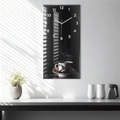 Wallfluent Horloge murale 30x60 cm Avec chiffres Aiguilles blanches Tasse de café 1 pcs* Horloge