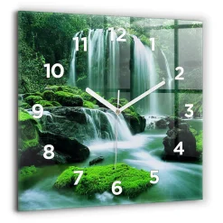 Wallfluent Horloge murale 60x60 cm Avec chiffres Aiguilles blanches Cascade parmi la mousse 1 pcs* Horloge