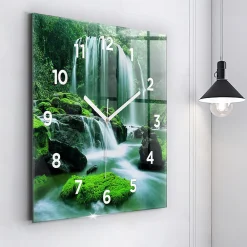 Wallfluent Horloge murale 60x60 cm Avec chiffres Aiguilles blanches Cascade parmi la mousse 1 pcs* Horloge