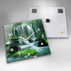 Wallfluent Horloge murale 60x60 cm Avec chiffres Aiguilles blanches Cascade parmi la mousse 1 pcs* Horloge