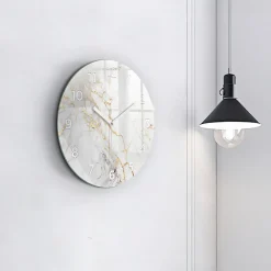 Wallfluent Horloge murale fi30 cm Avec chiffres Aiguilles blanches Marbre décoratif 1 pcs* Horloge