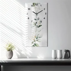 Wallfluent Horloge murale 30x60 cm Avec chiffres Aiguilles noires Abstraction feuillage 1 pcs* Horloge
