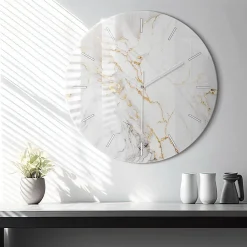 Wallfluent Horloge murale fi60 cm Aiguilles blanches Marbre décoratif 1 pcs* Horloge
