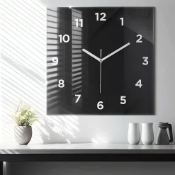 Wallfluent Horloge murale 60x60 cm Avec chiffres Aiguilles blanches Motif mur sombre 1 pcs* Horloge