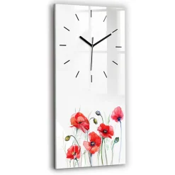 Wallfluent Horloge murale 30x60 cm Aiguilles noires Coquelicots rouges peints 1 pcs* Horloge