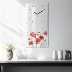 Wallfluent Horloge murale 30x60 cm Aiguilles noires Coquelicots rouges peints 1 pcs* Horloge