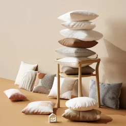 GoodHome Housse de coussin 100% coton Hiva beige l.45 x H.45cm* Housse De Coussin|Housse De Coussin