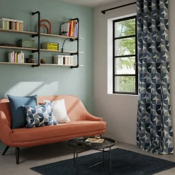 Clearance GoodHome Housse de coussin 100% coton Peca imprimé géométrique bleu marine l.60 x H.40cm
