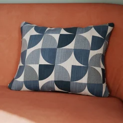 Clearance GoodHome Housse de coussin 100% coton Peca imprimé géométrique bleu marine l.60 x H.40cm