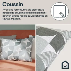 GoodHome Housse de coussin 100% coton Peca imprimé géométrique gris l.60 x H.40cm* Housse De Coussin|Housse De Coussin