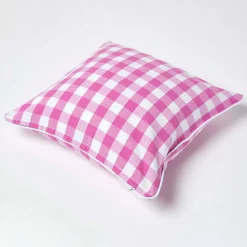 Discount Homescapes Housse de coussin à grands carreaux vichy rose, 45 x 45 cm -