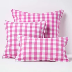 Discount Homescapes Housse de coussin à grands carreaux vichy rose, 45 x 45 cm -