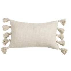Online Deko & Co Housse de coussin à pompons en coton beige L.50 x l.30cm