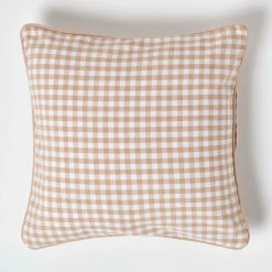 New Homescapes Housse de coussin beige à carreaux vichy, 45 x 45 cm -